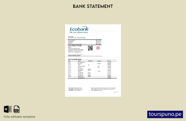 listo para imprimir plantilla de word   extracto bancario de Ecobank de Sudán de